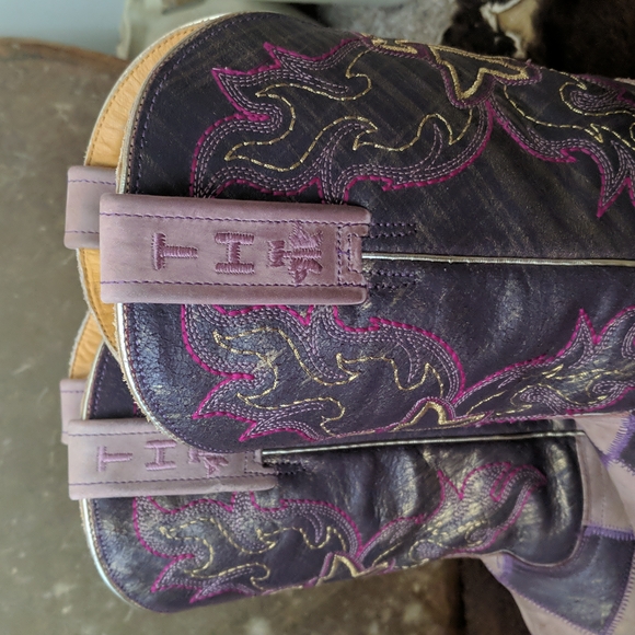 TIN HAUL "Sugar Cube" light & dark purple argyle cowgirl boots square toe sz 8.5 - Picture 13 of 16